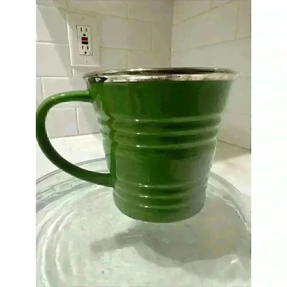 Starbucks Mug 14oz Green Ribbed Sand Pail Bucket 2007 Silver Metallic Rim Cup - Picture 2 of 12